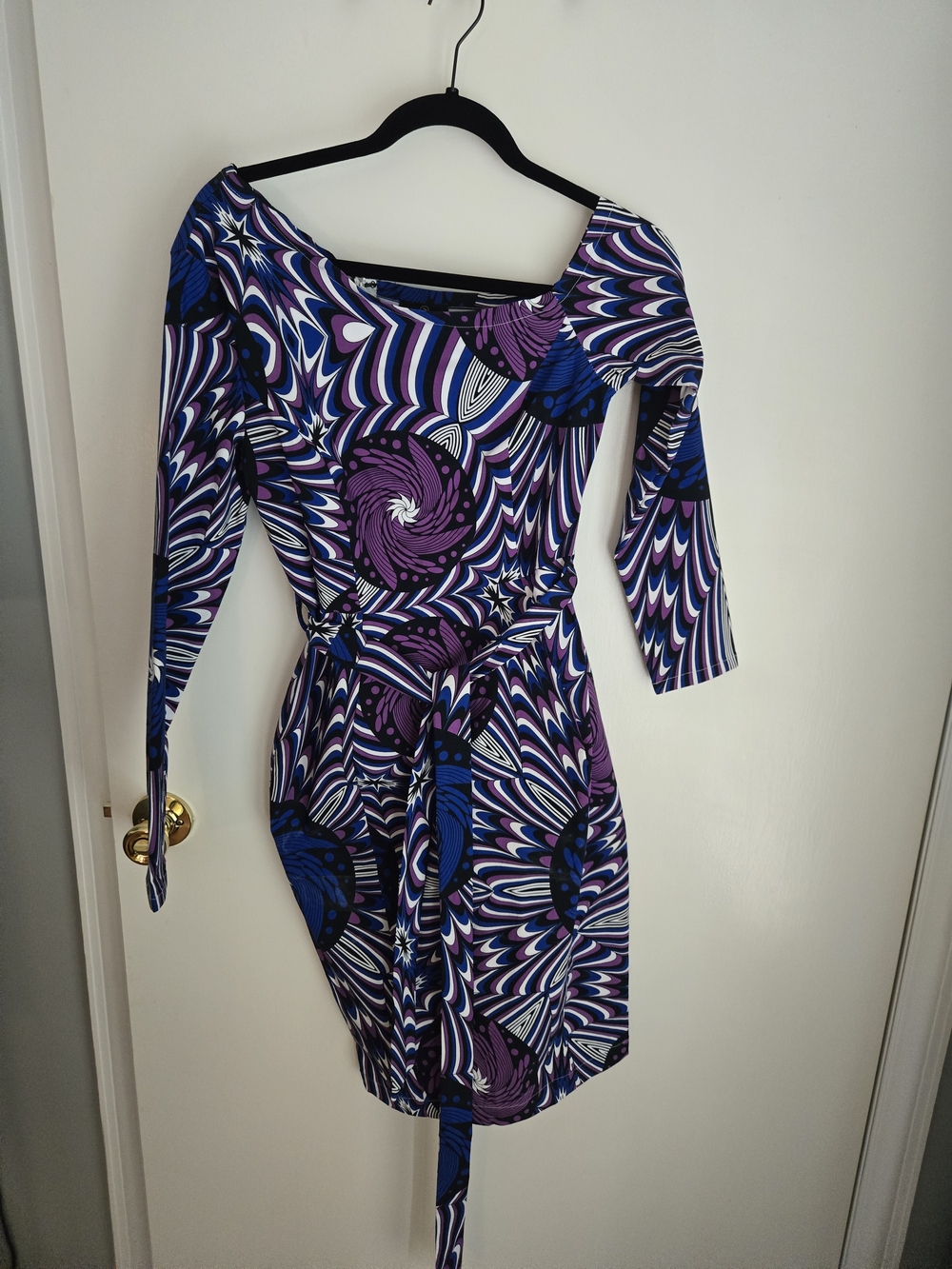 Abstract Swirl Purple & Blue Long Sleeve Wrap Dress